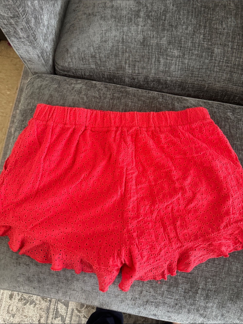 Sperry Red Eyelet Ruffle-Hem Shorts